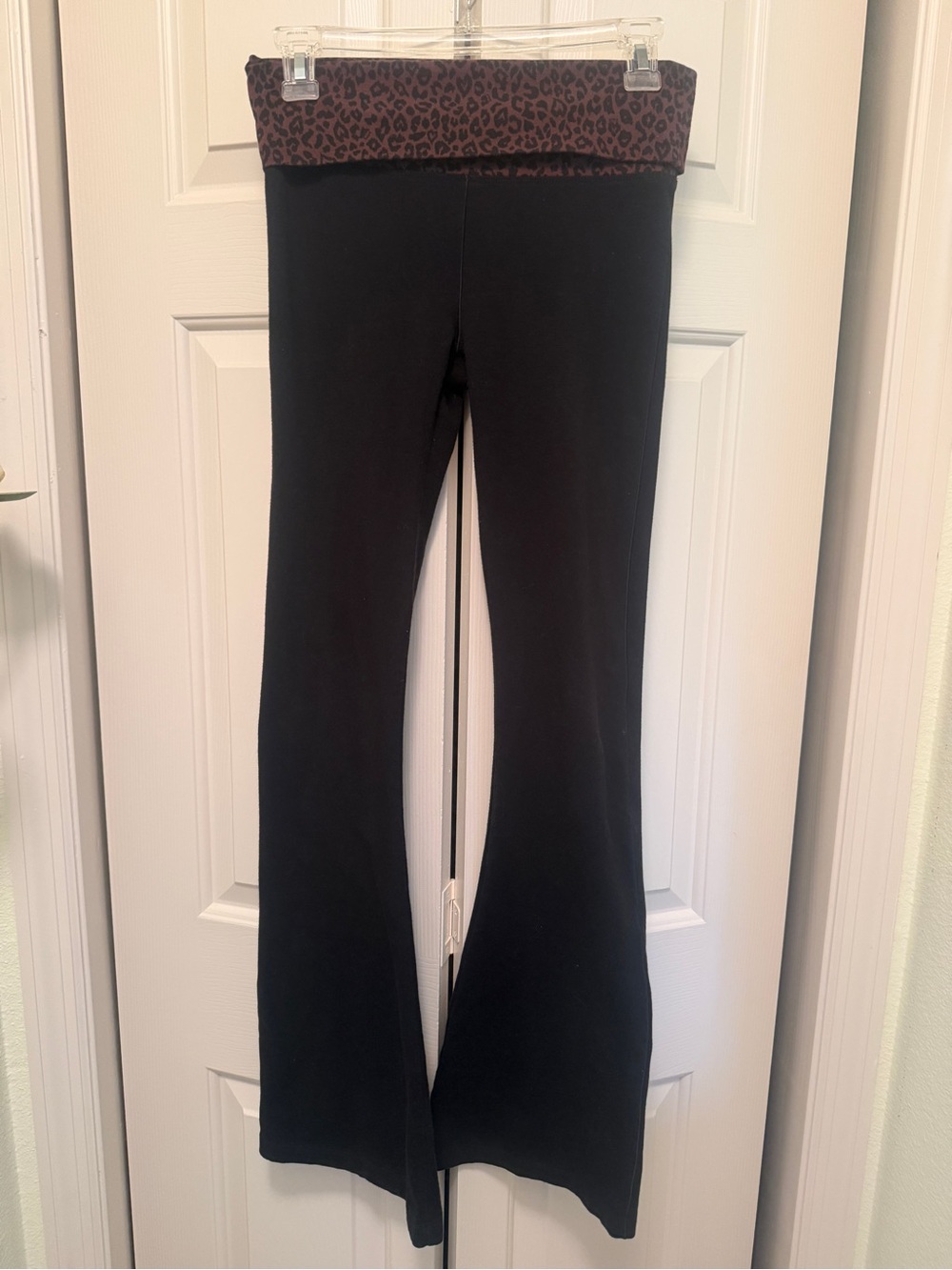 Y2K PINK Victoria's Secret Black Leggings with Brown Leopard Fold-Over Waistband